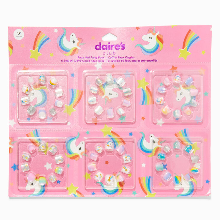 Claire&#39;s Club Birthday Unicorn Vegan Press On Faux Nail Party Pack &#40;6 pack&#41;,