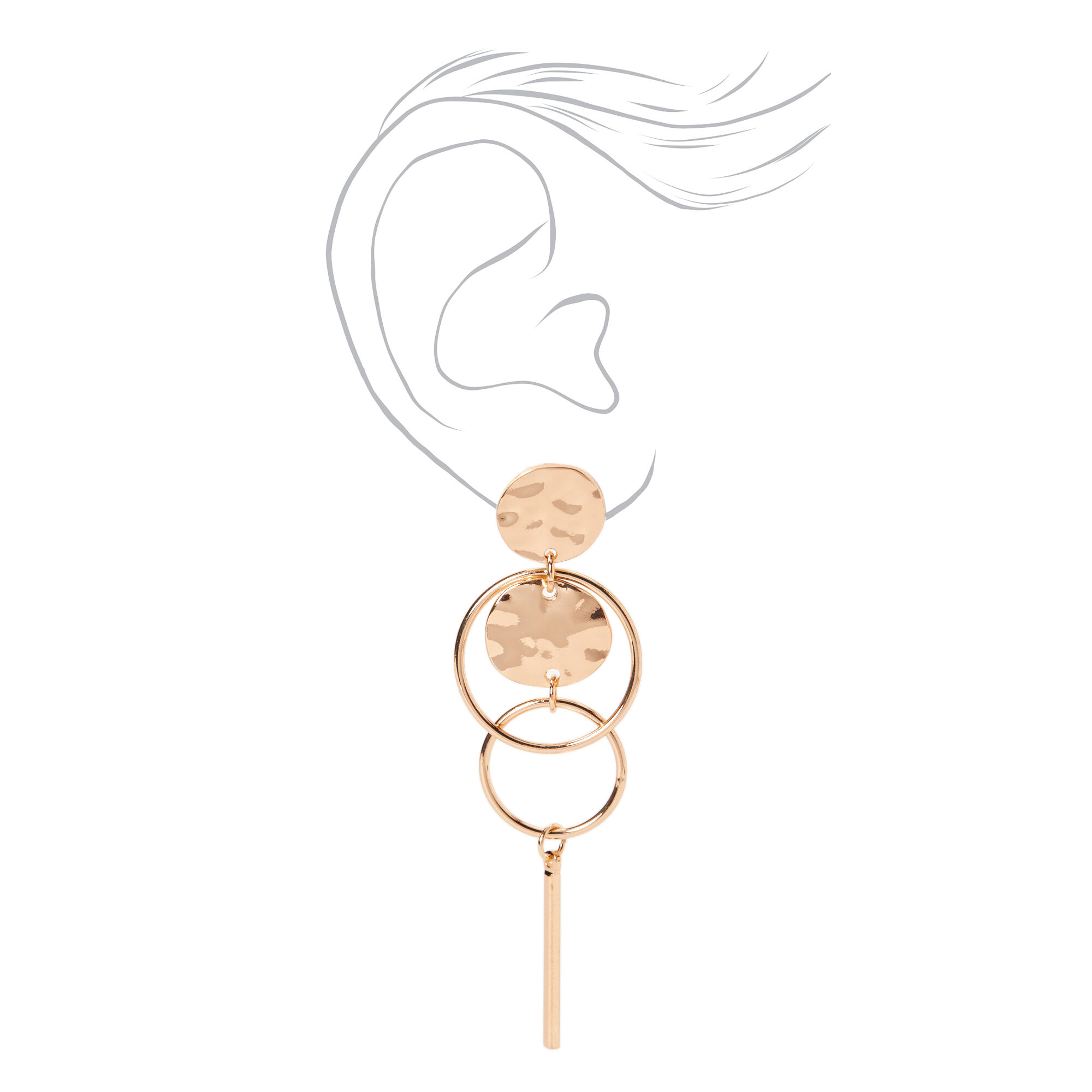 Gold 3.5" Hammered Coin Circle Drop Earrings,