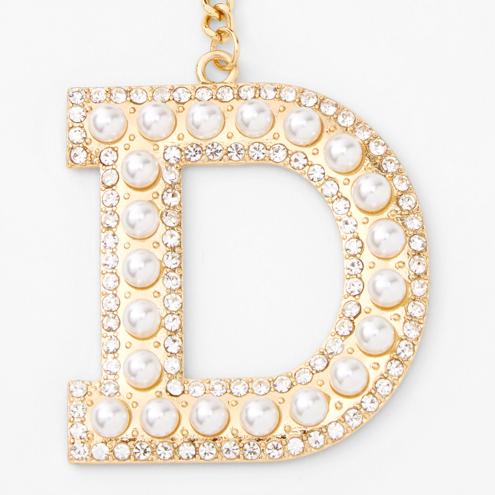 Gold Bling Initial Pom Pom Keyring - Black, D,