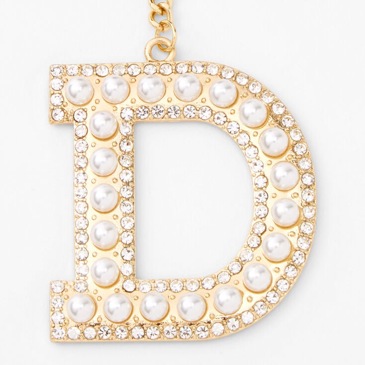 Gold Bling Initial Pom Pom Keychain - Black, D | Claire's US