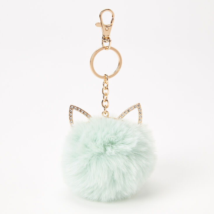Furry Pompom Unicorn Key Chain Soft Pink Faux Fur Ball Key Ring + Clip