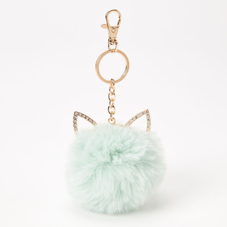 Mint Green Cat Pom Keychain,