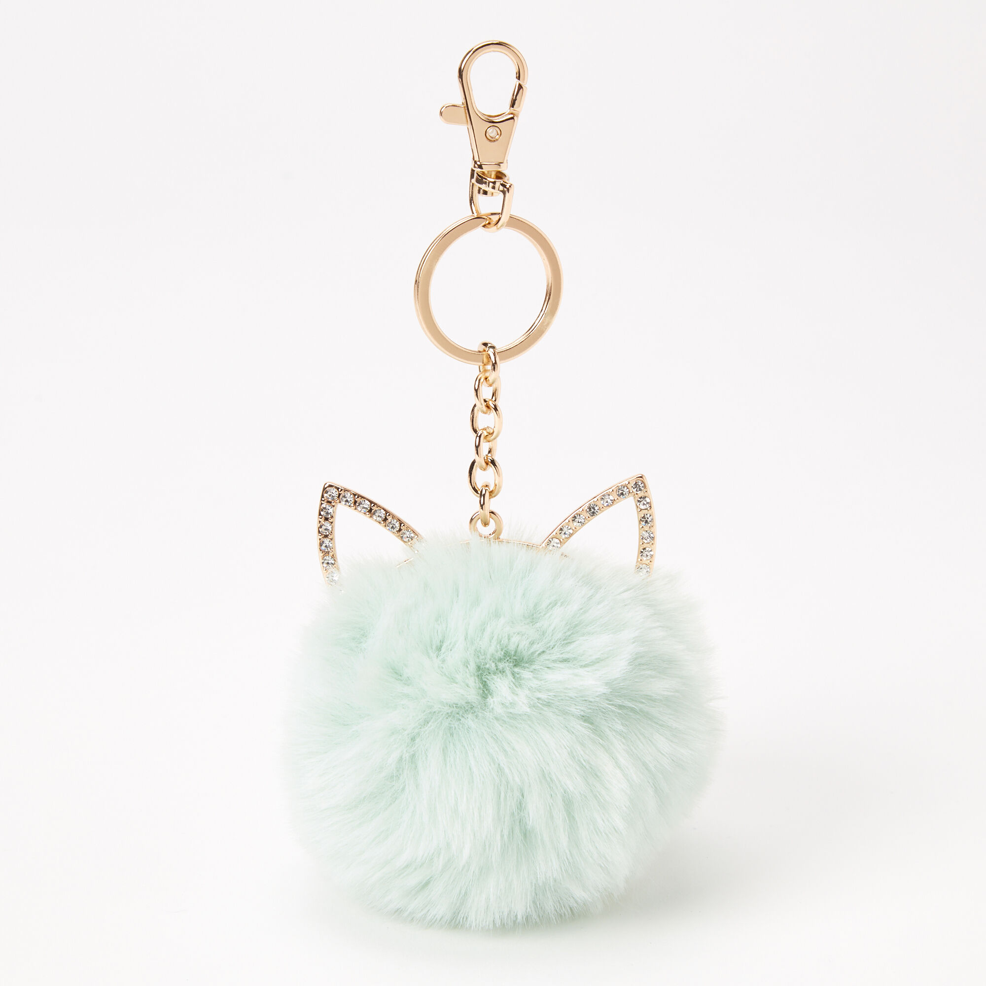 Claire's Mint Cat Pom Keyring | Green