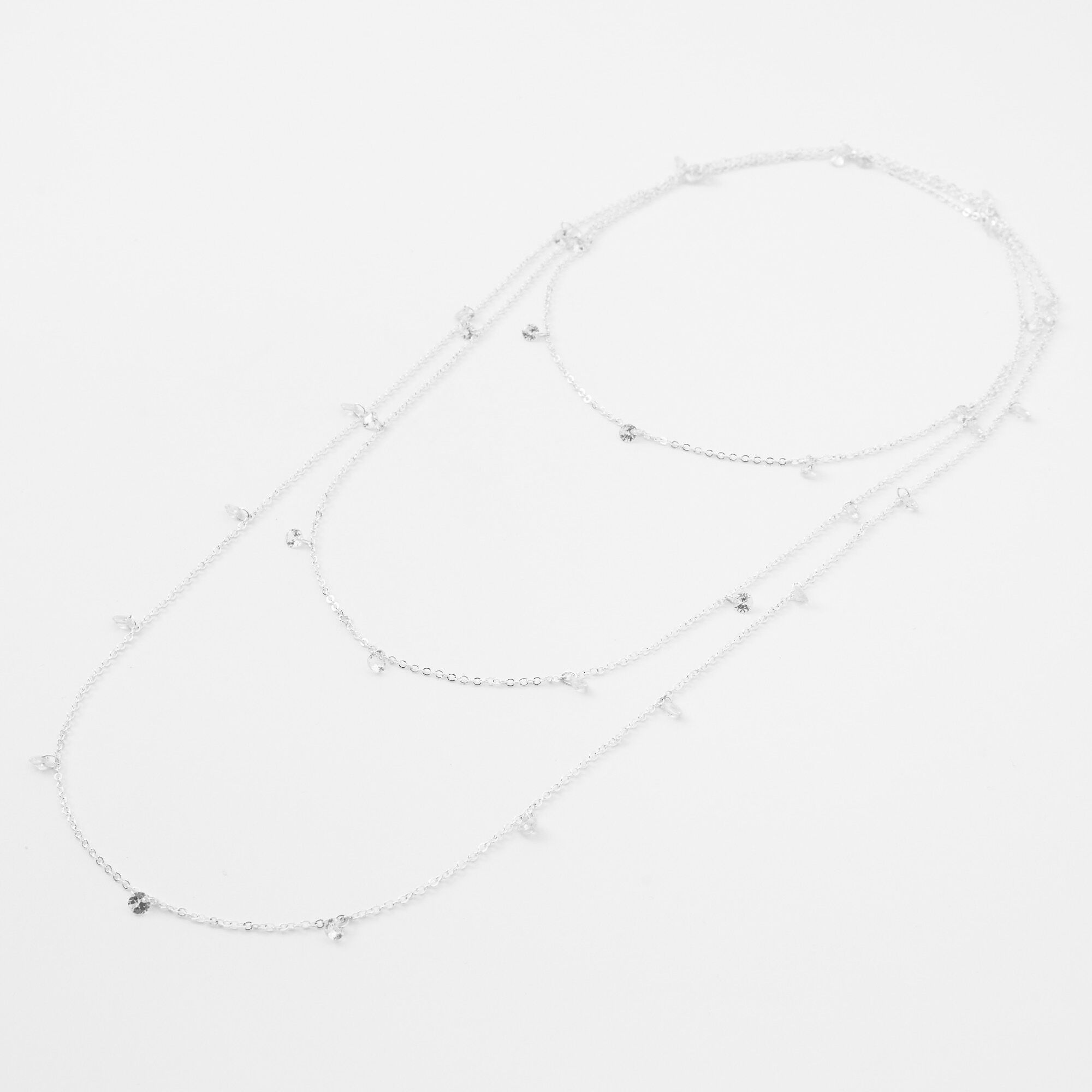 Silver Diamond Bling Multi Strand Chain Necklace,