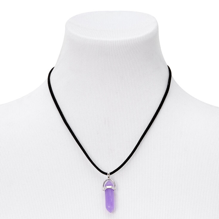Purple Glow In The Dark Mystical Gem Pendant Black Cord Necklace,
