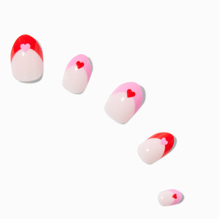 Heart Heart French Tip Stiletto Press On Faux Nail Set - 24 Pack,