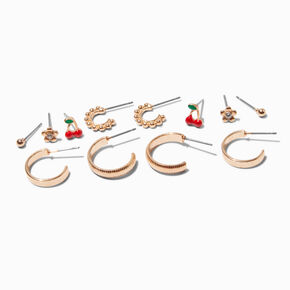 Gold-tone Cherry Earring Stackables Set - 6 Pack,