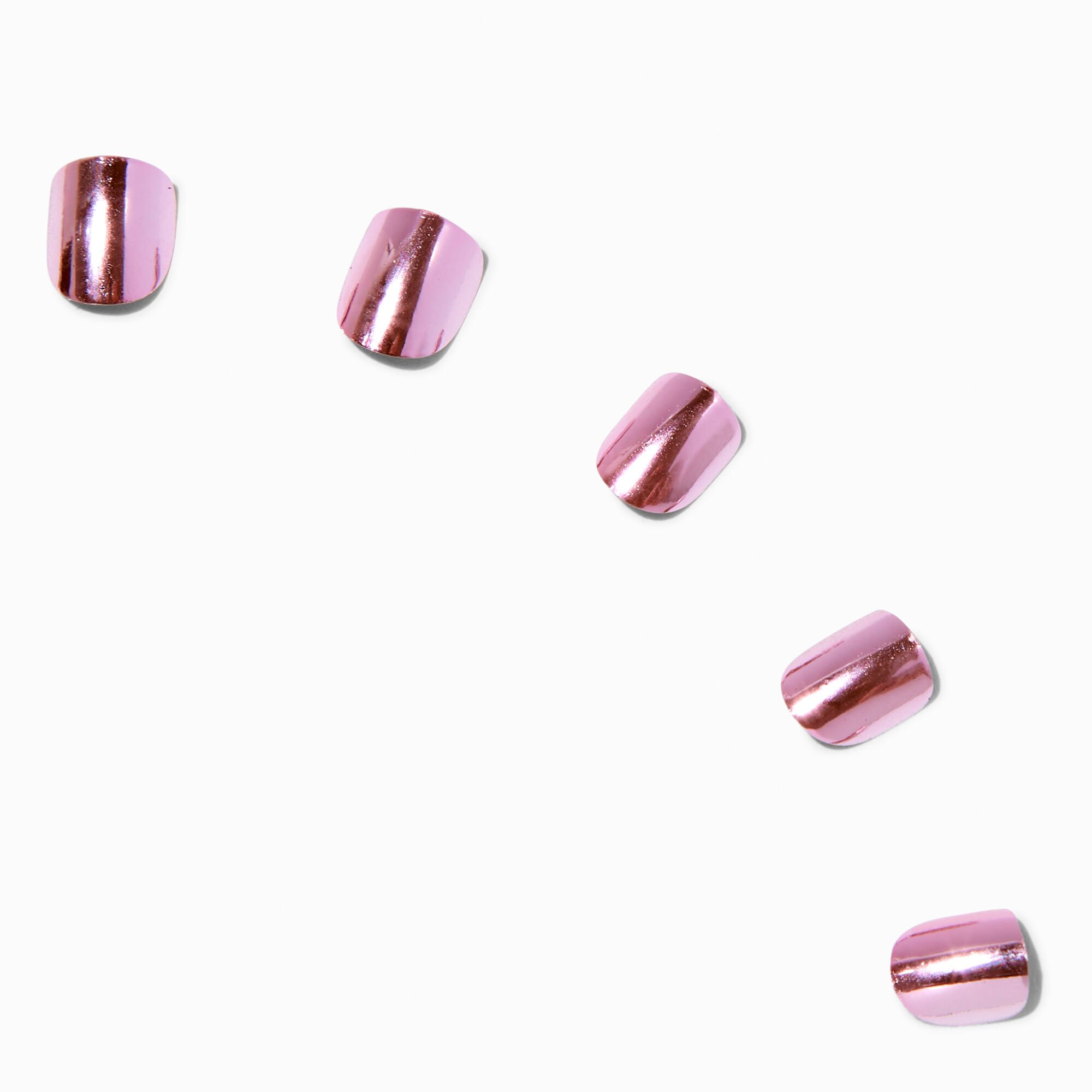 Claire's Club Pink Chrome Press On Vegan Faux Nail Set - 10 Pack,