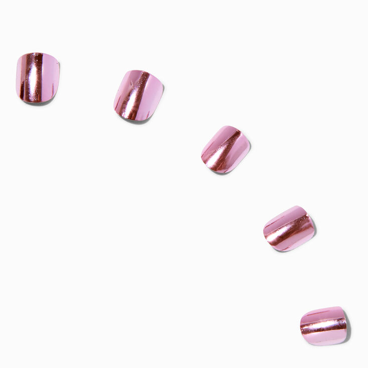 Claire&#39;s Club Pink Chrome Press On Vegan Faux Nail Set - 10 Pack,