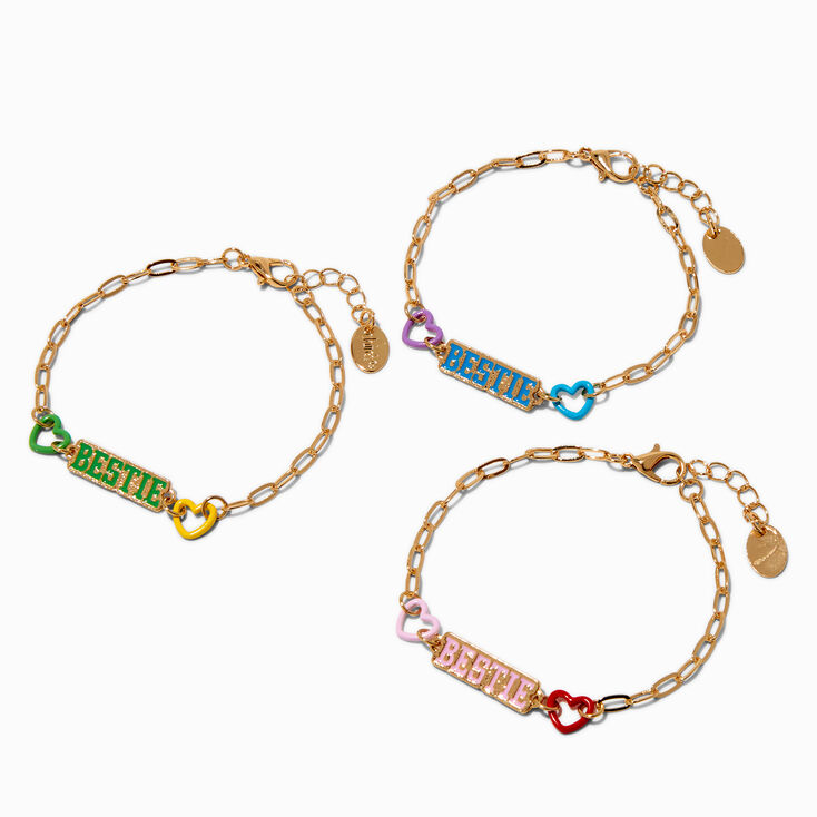 Best Friends Gold-tone &quot;Bestie&quot; Heart Adjustable Bracelets - 3 Pack,