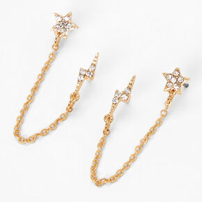 Gold Lightning Star Connector Chain Stud Earrings,