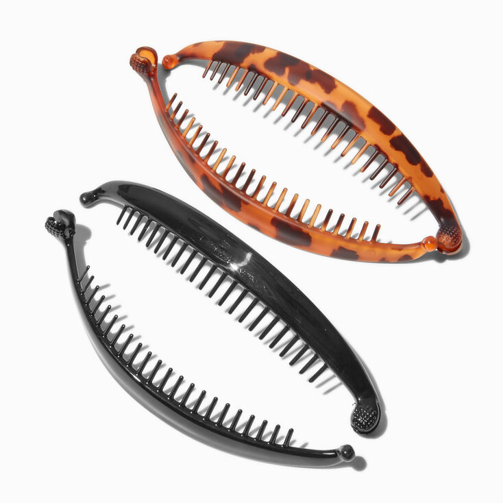 Brown &amp; Black Tortoiseshell Banana Clip Hair Claws - 2 Pack,