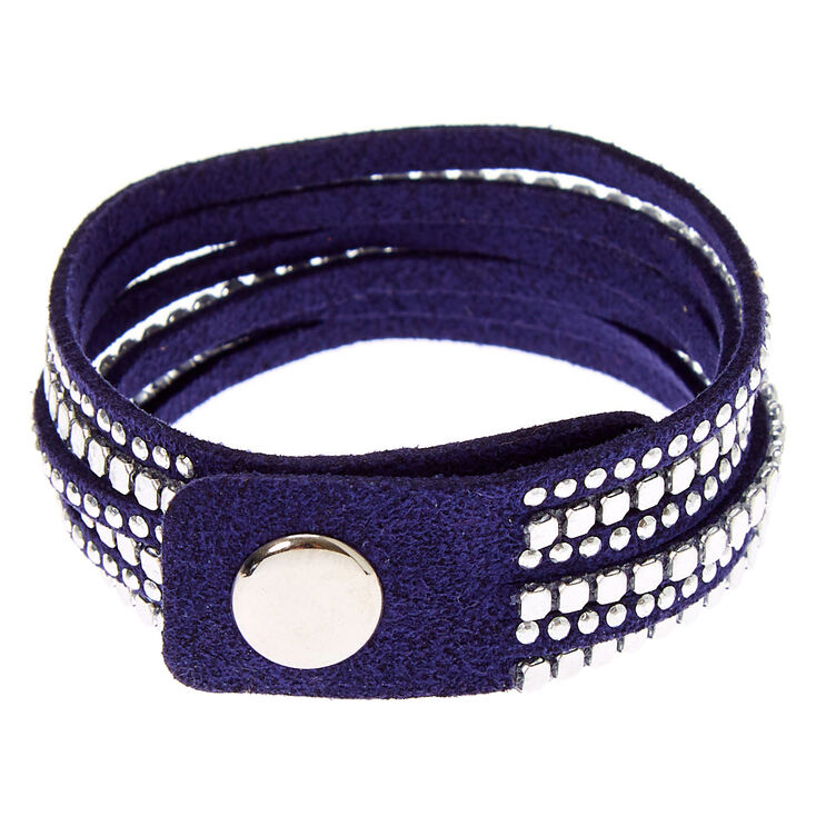 Silver Studded Wrap Bracelet - Navy,
