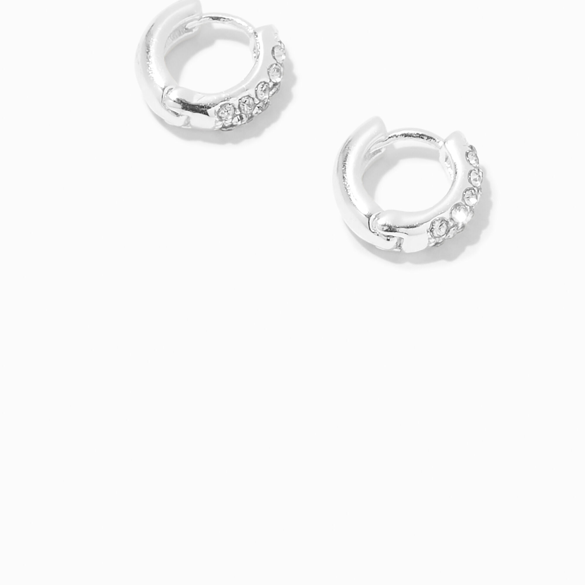 Silver 10MM Crystal Huggie Hoop Earrings,