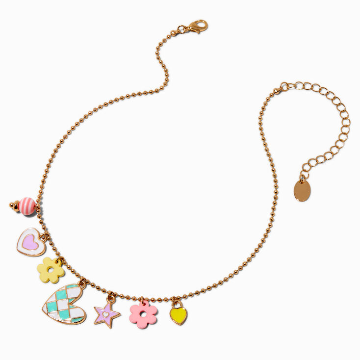 Claire&#39;s Club Checkered Heart Charm Necklace,