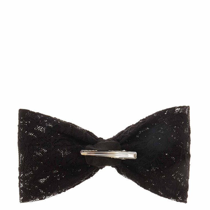 Oversized Lace Hair Bow Clip -  Black,