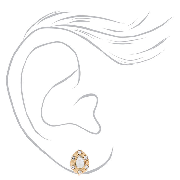 Mixed Metal Crystal Tear Drop Clip On Stud Earrings - 3 Pack,