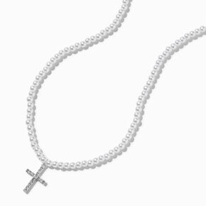 Pearl &amp; Silver-tone Cross Pendant Necklace,
