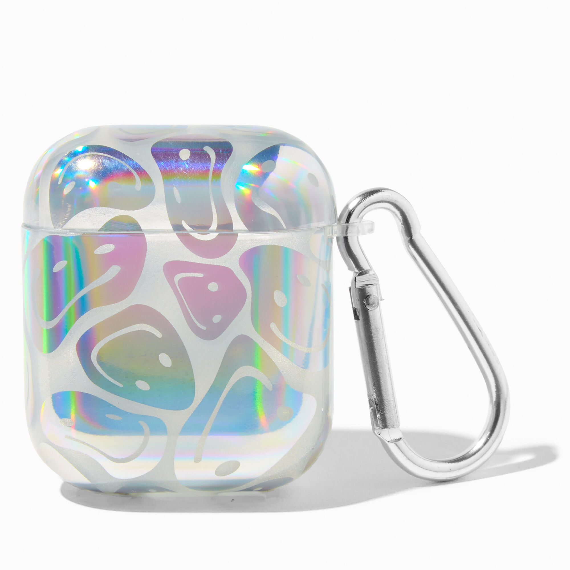 View Claires Wavy Happy Faces Holographic Earbud Case Cover Compatible With Apple Airpods Silver information