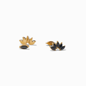 C LUXE by Claire&#39;s Gold-tone Titanium Cubic Zirconia Jet Black Leaf Flat Back Stud Earrings,