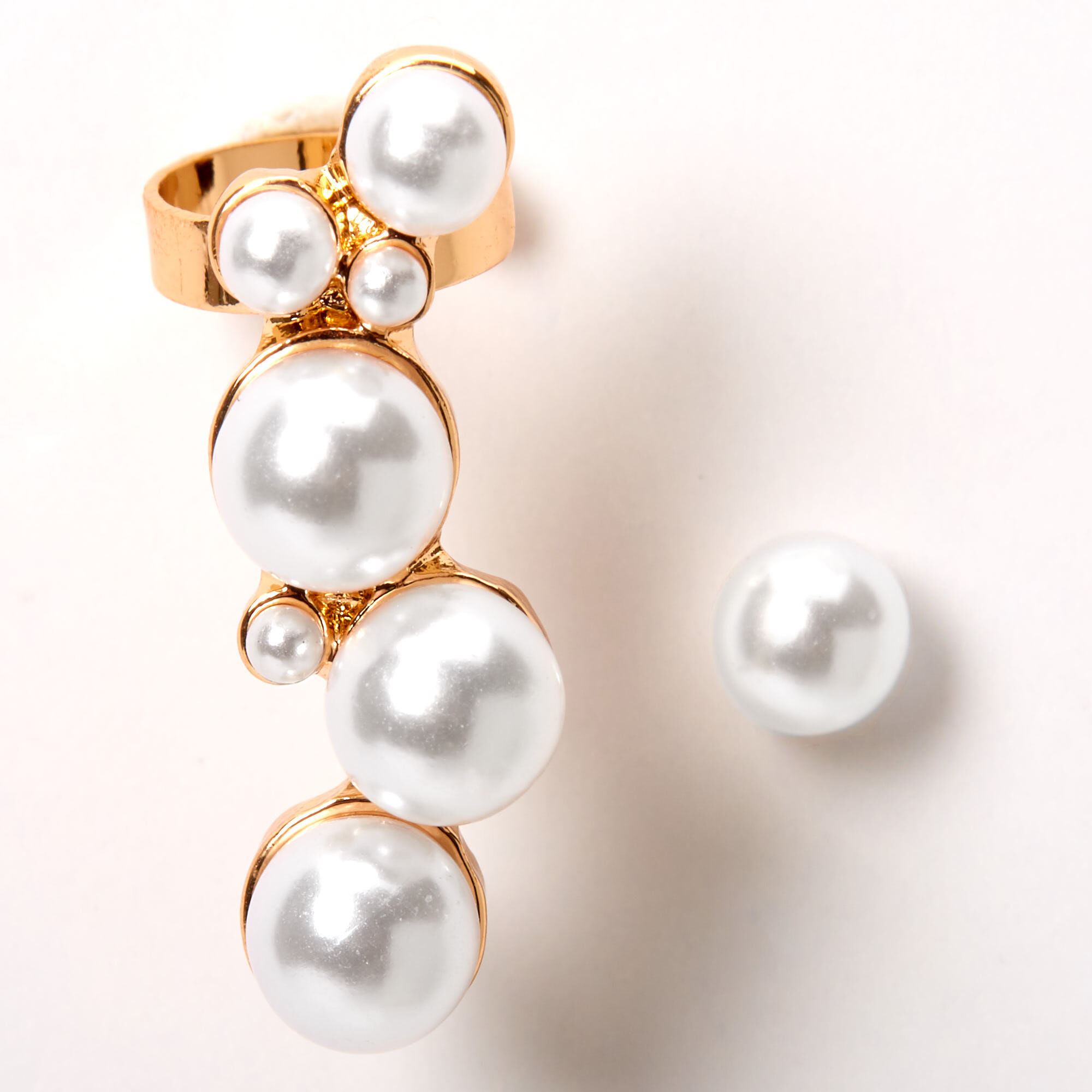 Gold Pearl Ear Crawler & Stud Earring Set,