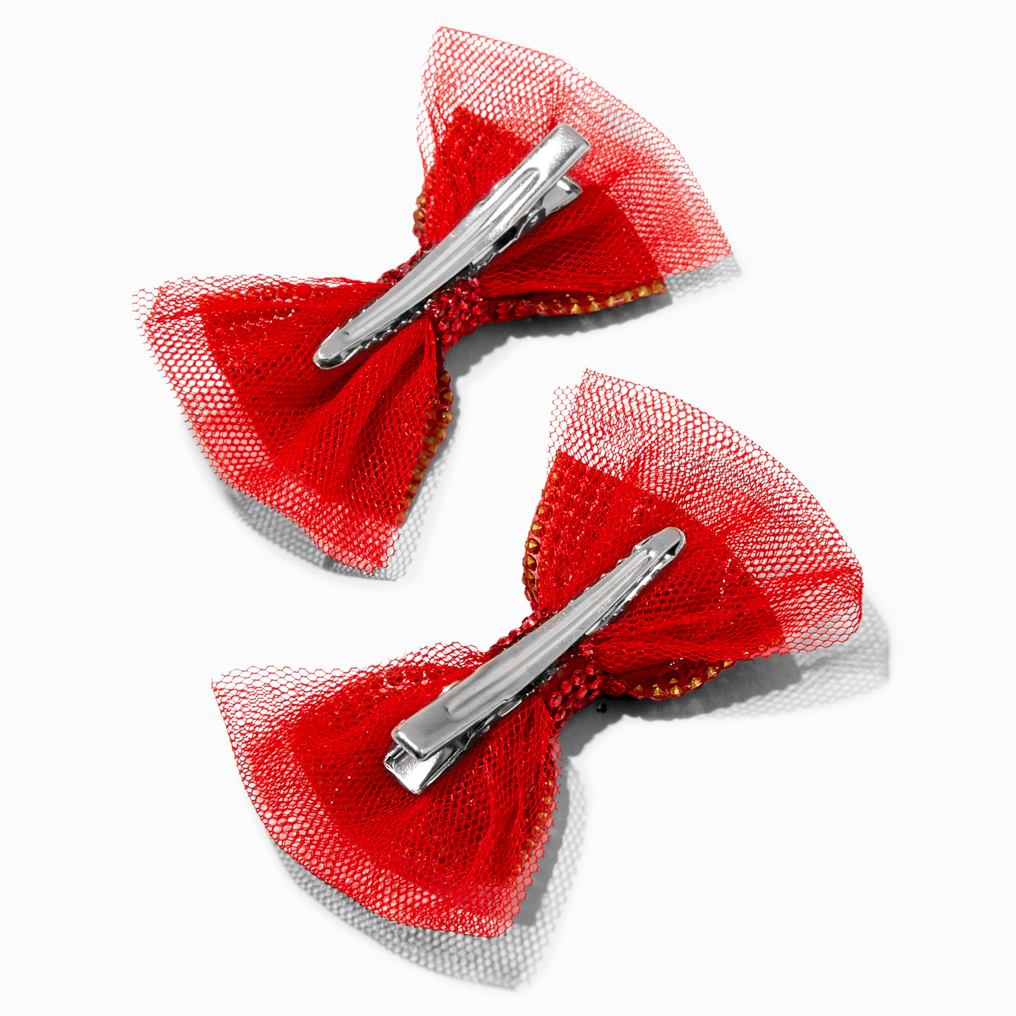Claire's Club Holiday Red Rhinestone Tulle Hair Bow Clips - 2 Pack,