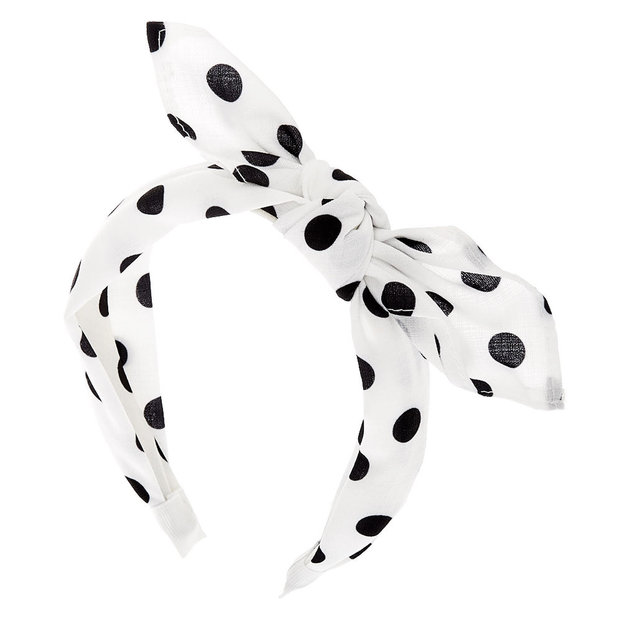 View Claires Polka Dot Knotted Bow Headband White information