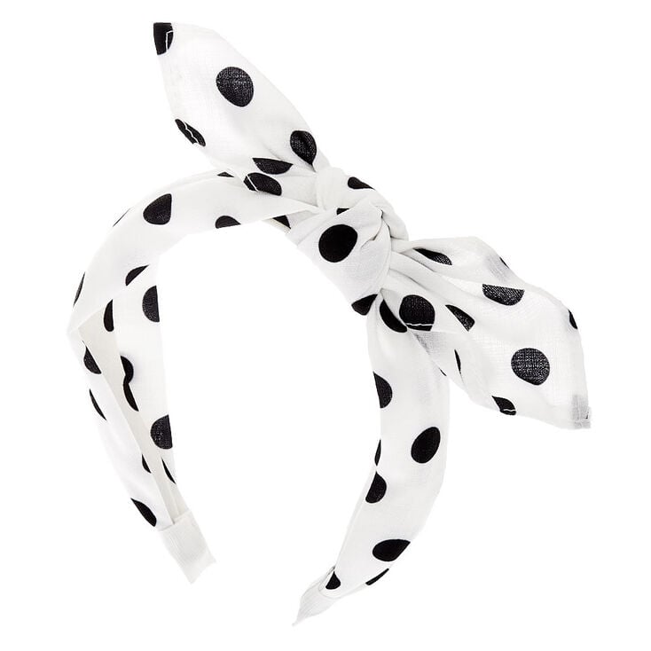 Polka Dot Knotted Bow Headband - White,