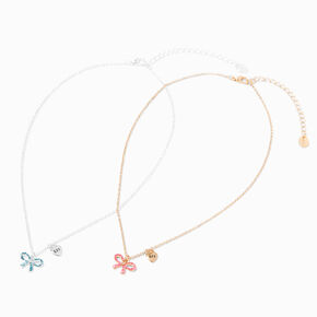 Colliers &agrave; pendentifs Best Friends en m&eacute;taux m&eacute;lang&eacute;s avec n&oelig;uds paillet&eacute;s - Lot de 4,