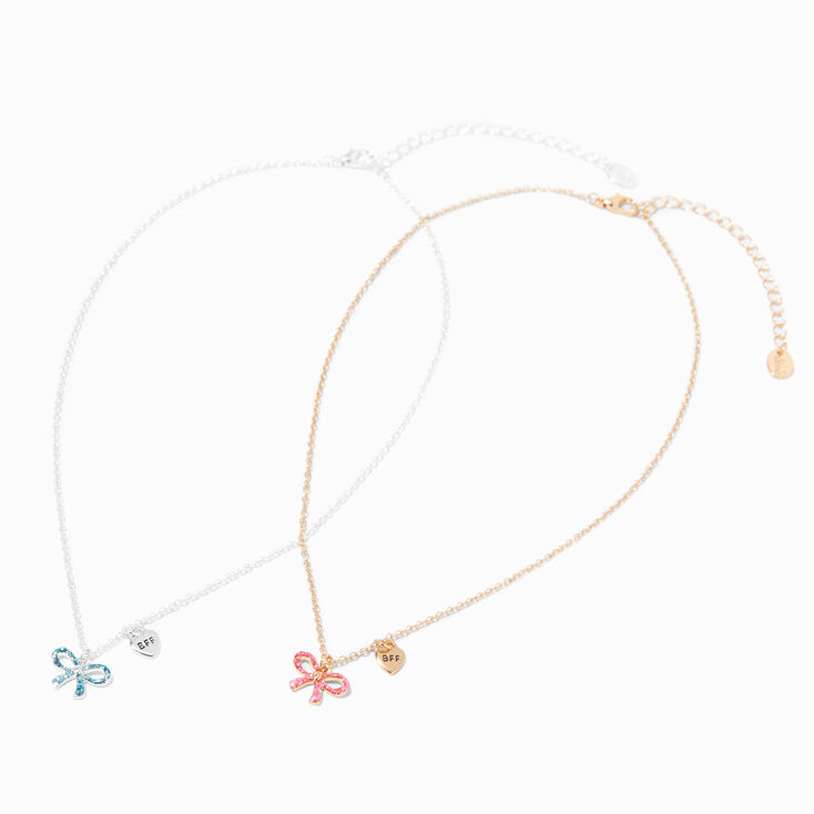 Colliers &agrave; pendentifs Best Friends en m&eacute;taux m&eacute;lang&eacute;s avec n&oelig;uds paillet&eacute;s - Lot de 4,