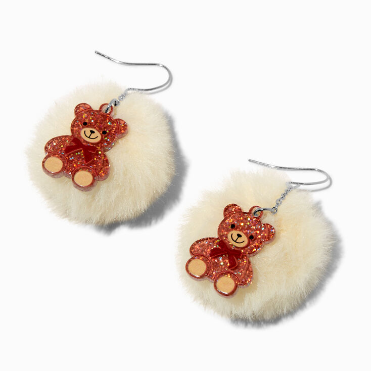Teddy Bear Pom Pom 2&quot; Drop Earrings,