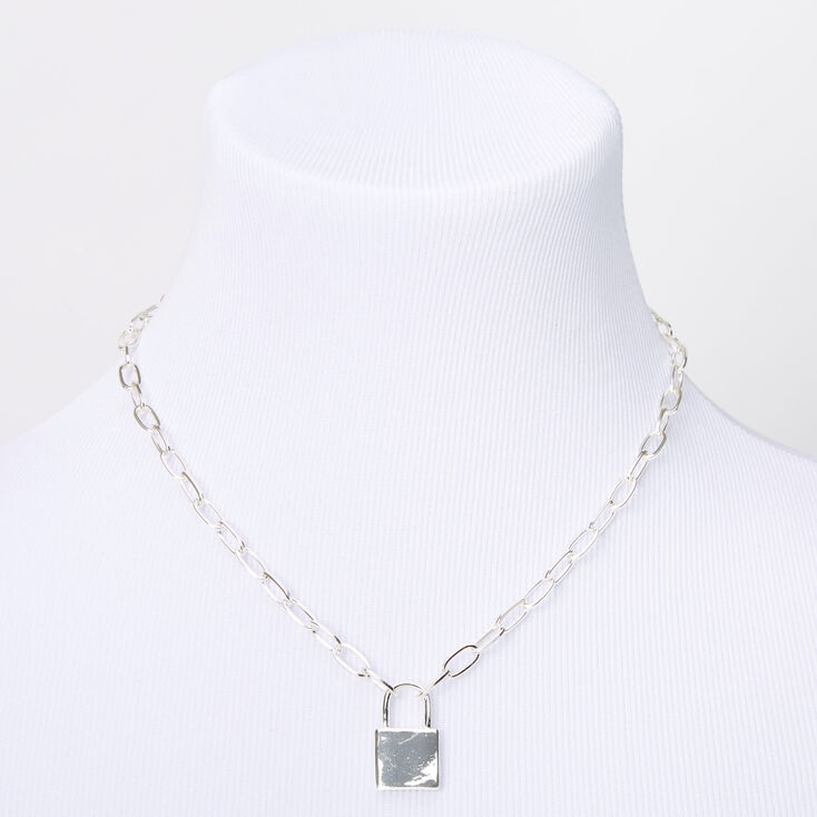 Silver Lock Pendant Chain Necklace,