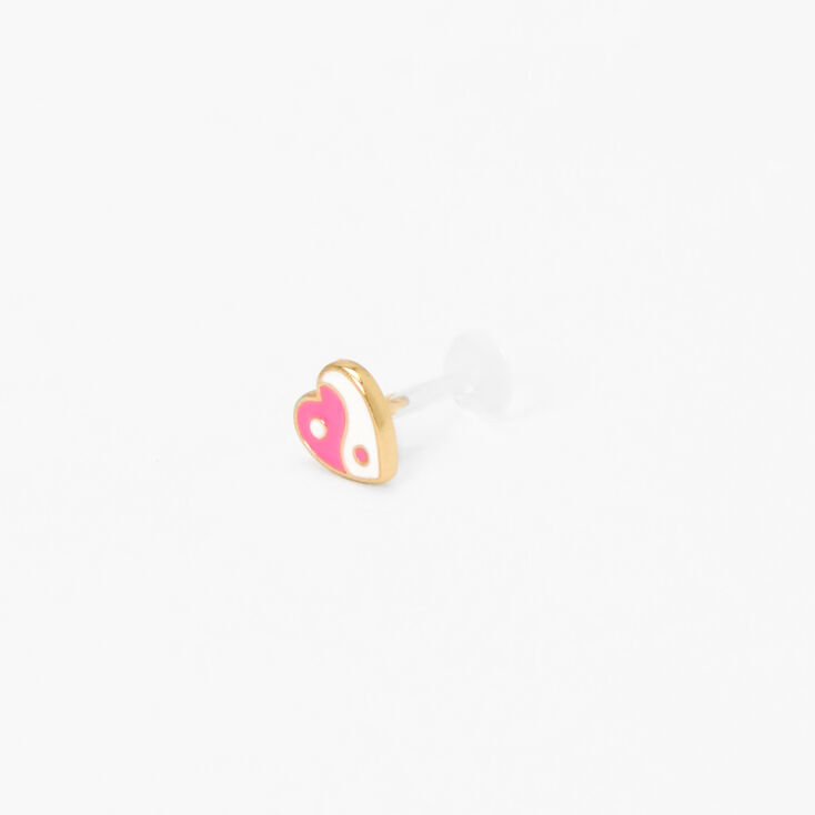 Gold 16G Pink Yin Yang Heart Tragus Earring,