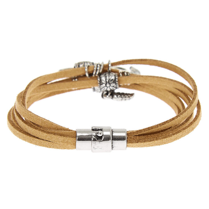 Bracelet double tour de poignet arbre de vie couleur argent&eacute;e - Marron,