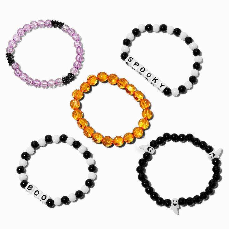Halloween Ghosts &amp; Bats Beaded Stretch Bracelets - 5 Pack,