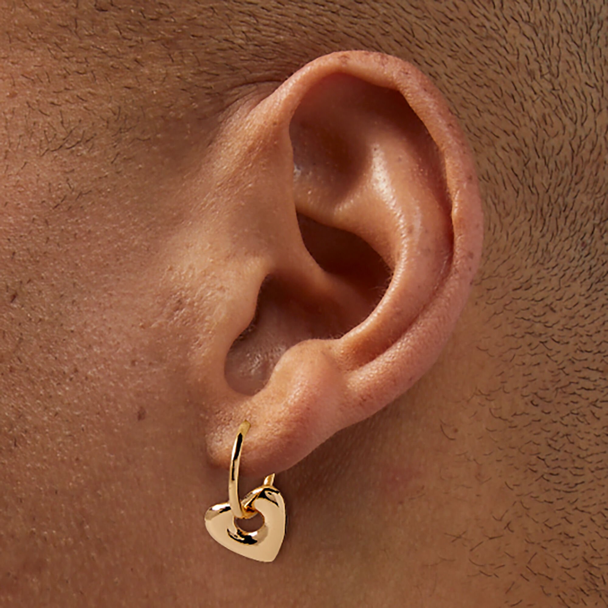Gold-tone Hole Heart 15mm Clip-On Hoop Earrings ,
