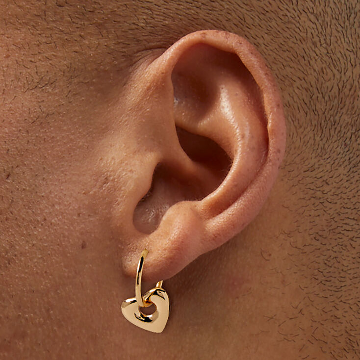 Gold-tone Hole Heart 15mm Clip-On Hoop Earrings ,