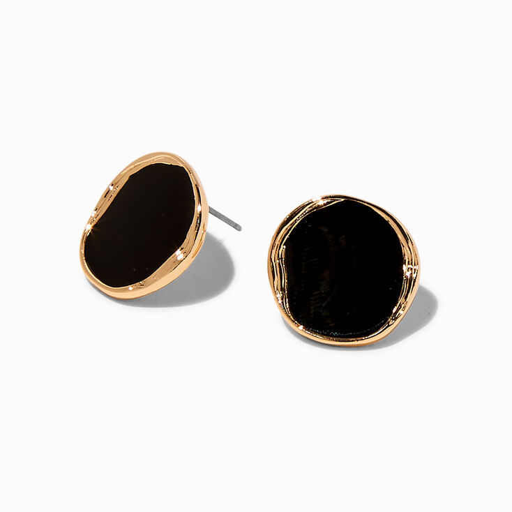 Gold-tone Black Enamel Stud Earrings ,