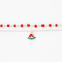 Silver Beaded Watermelon Choker Necklaces - Red, 2 Pack,