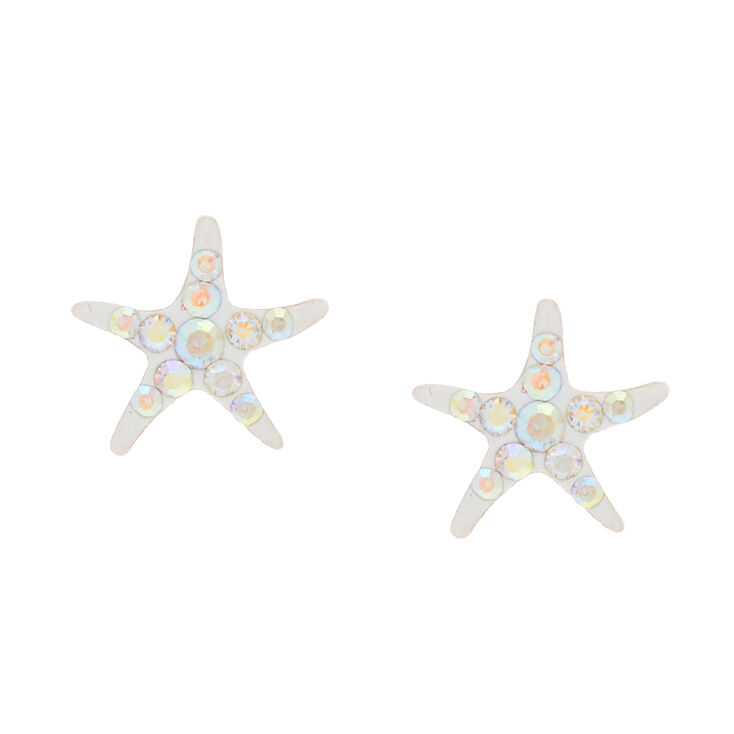 Sterling Silver Iridescent Starfish Stud Earrings Claire S Us Sterling Silver Iridescent Starfish Stud Earrings