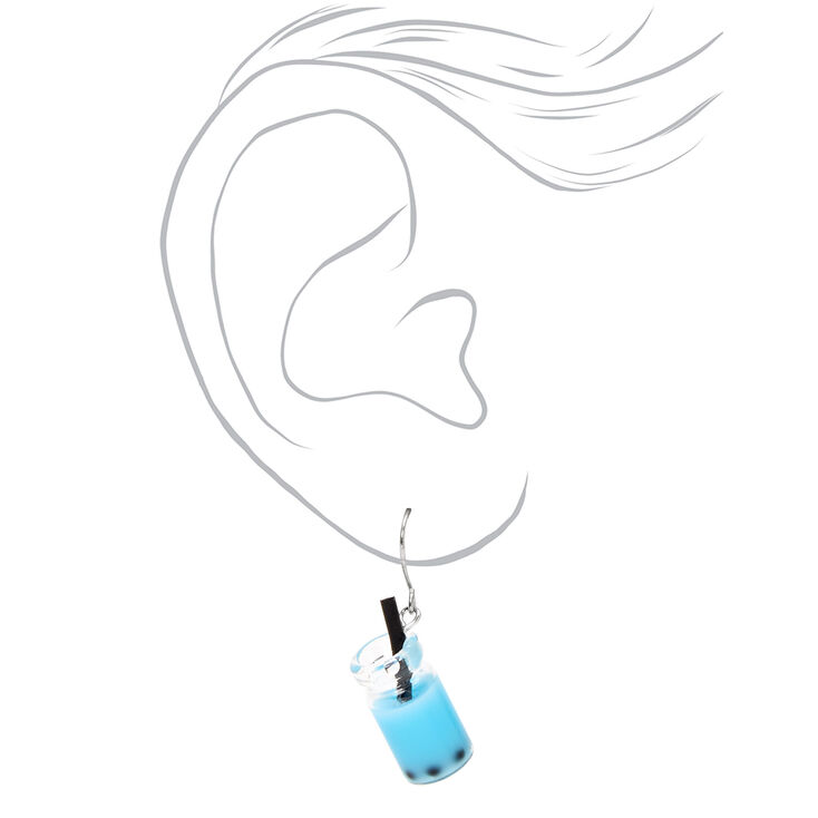 Silver Bubble Tea Drop Earrings - Blue,
