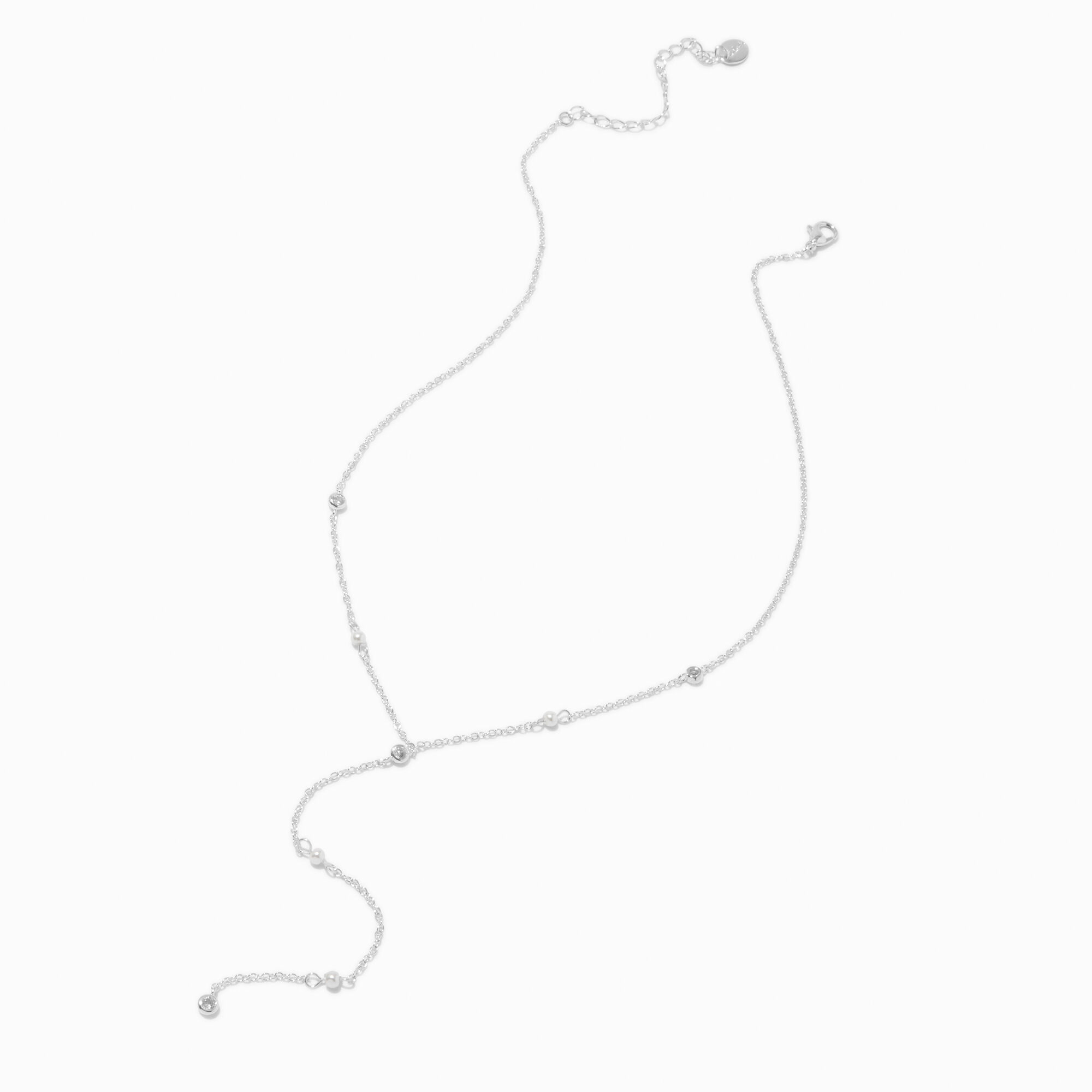Silver-tone Cubic Zirconia Dainty Confetti Y-Neck Necklace