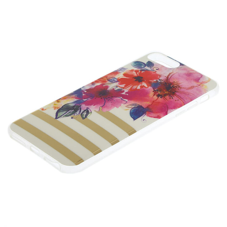 Coque de portable blanche &agrave; rayures et &agrave; fleurs,