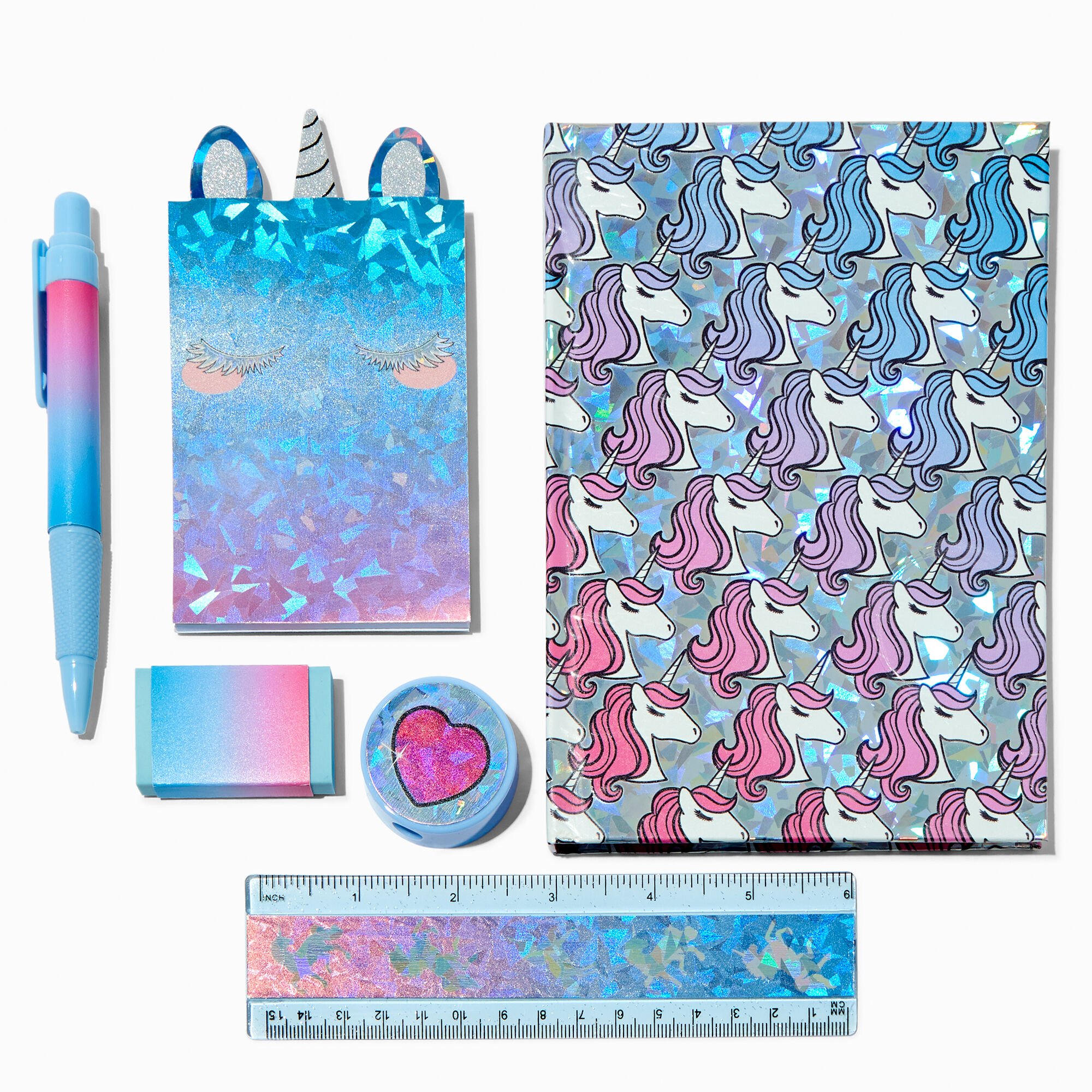 View Claires Iridescent Unicorn Stationery Set information