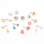 Mixed Metal Blue &amp; Pink Geometric Marble Stud Earrings - 9 Pack,