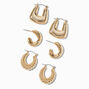 Gold-tone Textured Mixed Hoop Earring Stackables Set - 3 Pack,