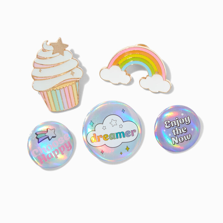 Rainbow Round Button &amp; Pin Set - 5 Pack,