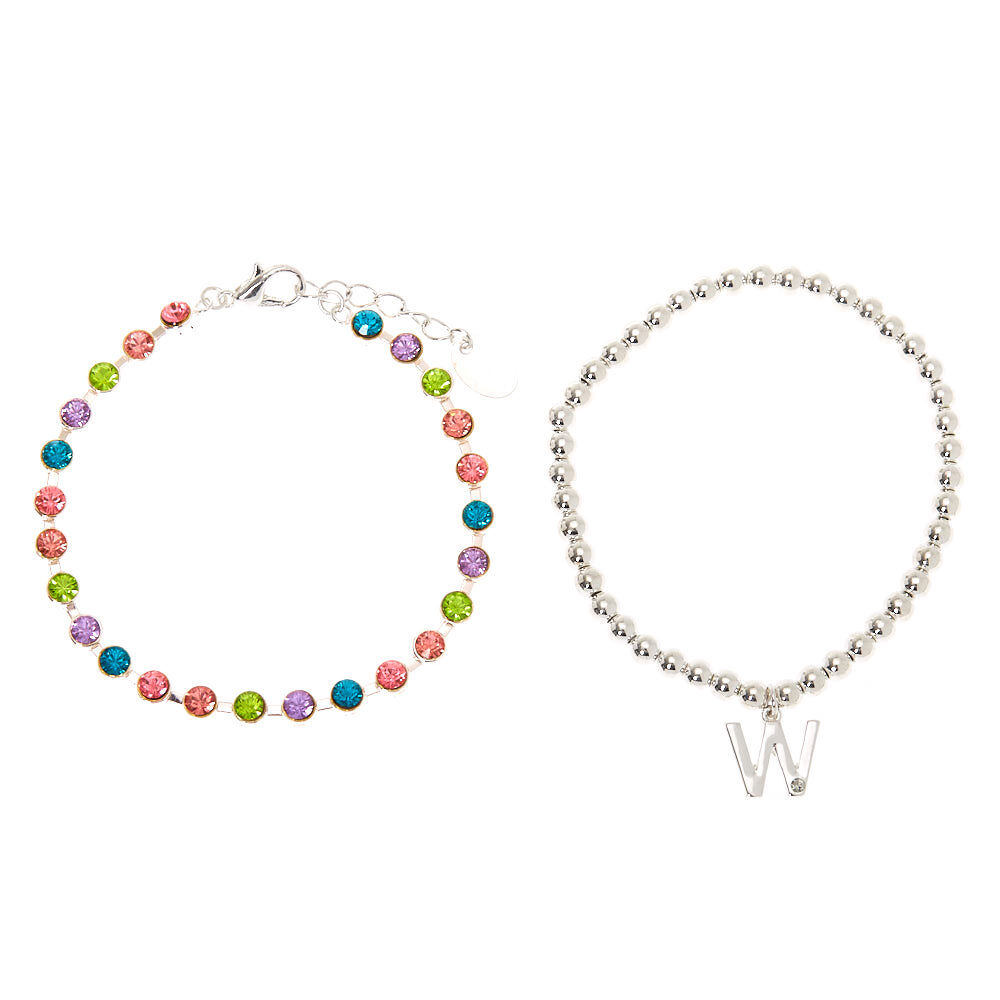 Silver Rainbow Initial Jewellery Gift Set - W, 4 Pack,