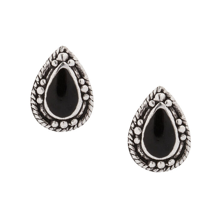 Sterling Silver Enamel Teardrop Stud Earrings Black Claire S