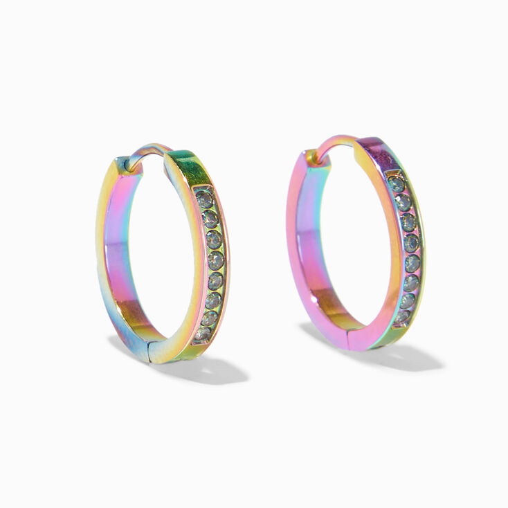 C LUXE by Claire&#39;s Rainbow Anodized Titanium 12MM Crystal Hoop Earrings,